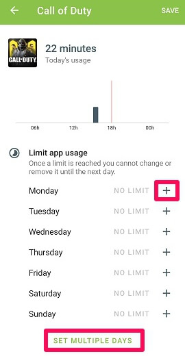 sélectionnez le jour pour ajouter une limite de temps