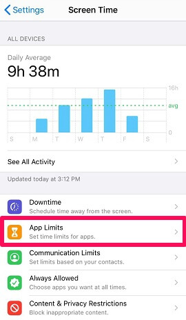 option de limite d'application