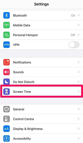 option de temps d'écran pour bloquer les applications