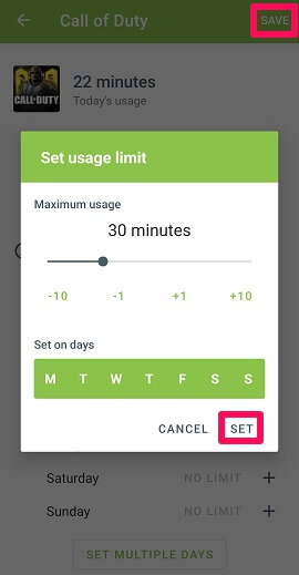 définir la limite d'utilisation