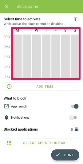sélectionner le jour pour le temps d'écran