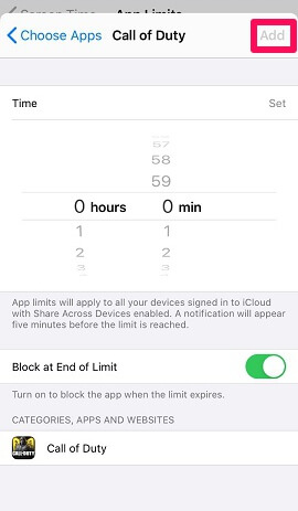 Ajouter la limite de temps d'écran sur iPhone pour les applications