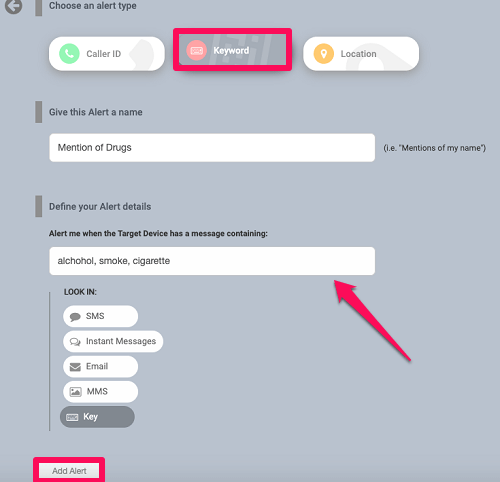 alertes pour les mots-clés