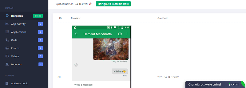 suivi des activités de hangout
