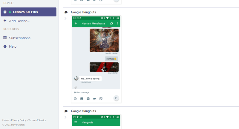 surveiller l'activité des hangouts avec hoverwatch