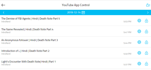 liste des vidéos youtube regardées par enfant