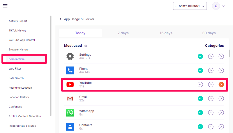 bloquer l'utilisation de l'application youtube