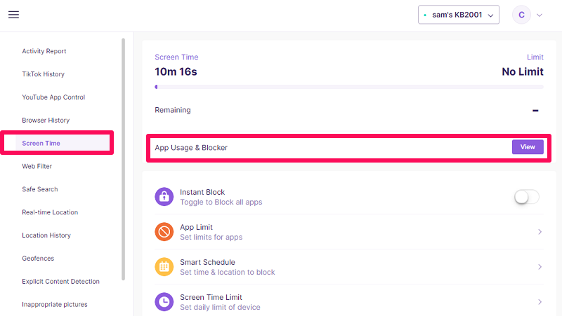 sélection d'application