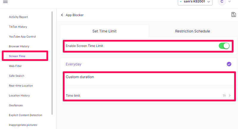 activer ou restreindre l'utilisation de l'application YouTube