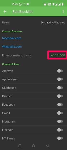 modifier la liste de blocage