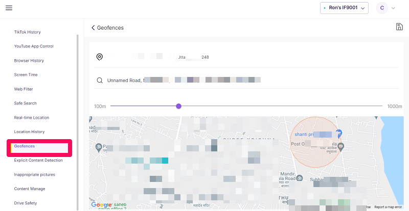 Configuration de la clôture géographique Famisafe