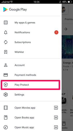 play protect option de play store