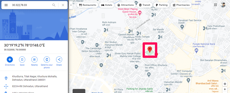 emplacement sur la carte