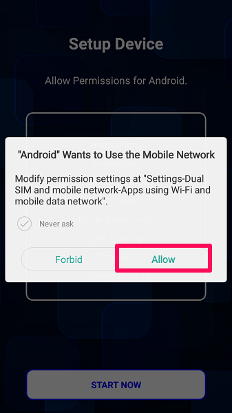 allow app to use mobile network